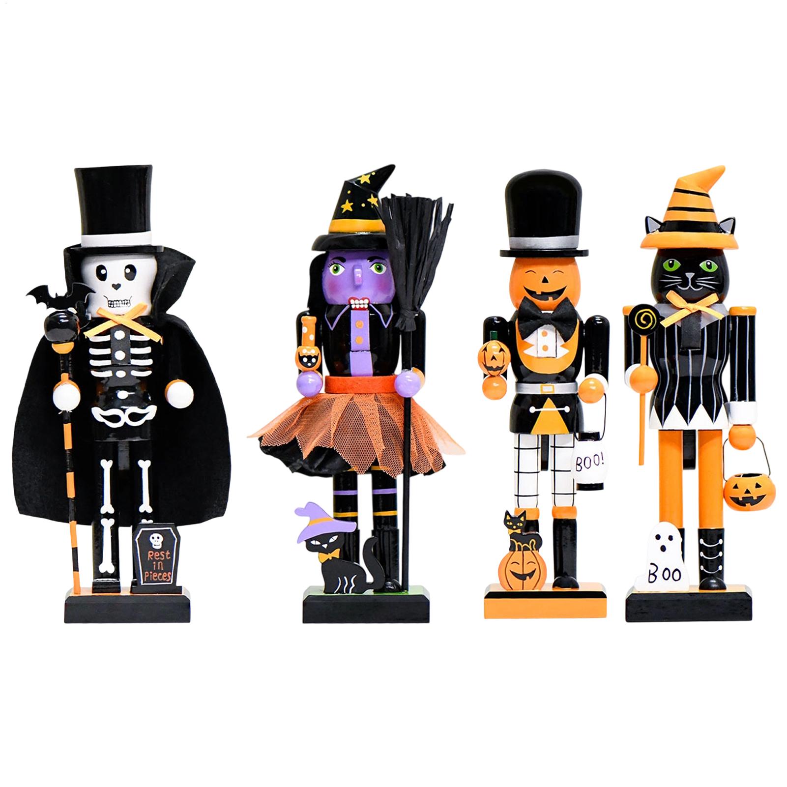 Nutcracker Figurine - Halloween Holz-Nussknacker Feiertagsdekoration Skelett-Kürbis-Nussknacker Halloween-Figur für